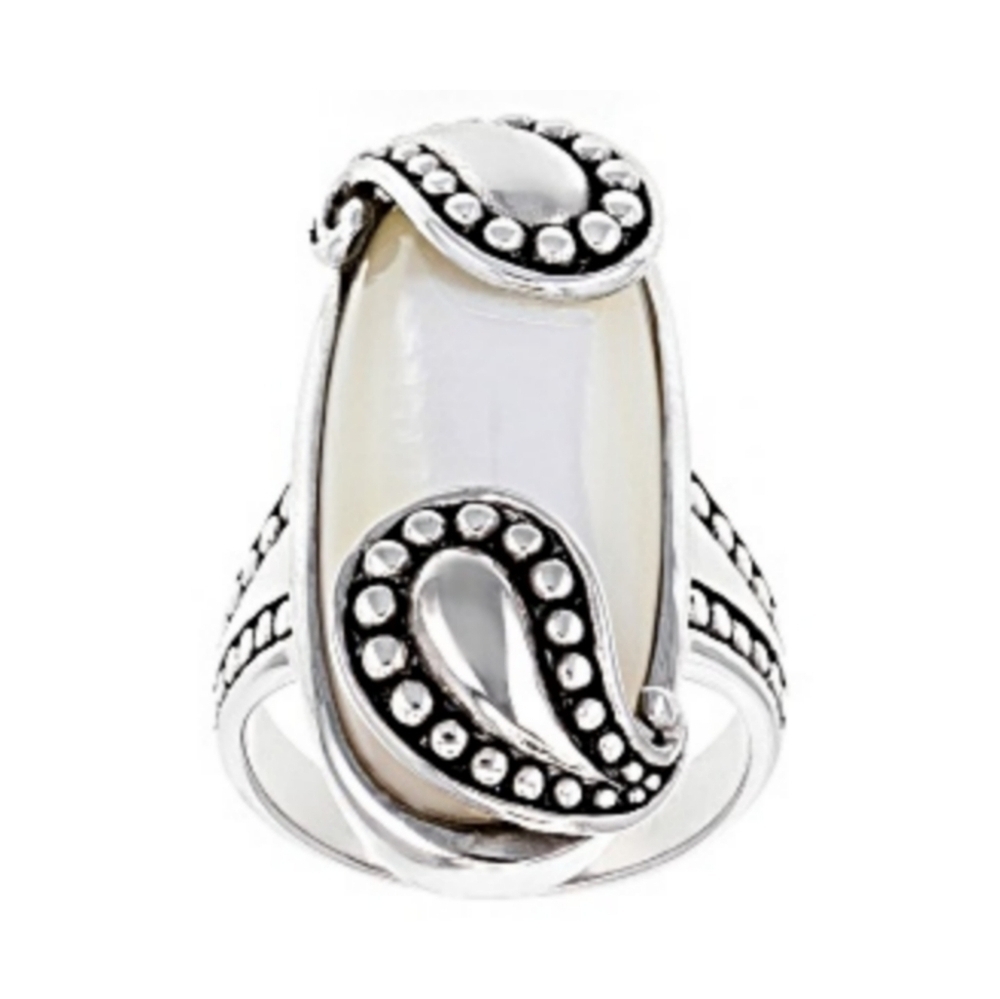 Mother Of Pearl Artisan Paisley Design Sterling Silver Ring SZ 8